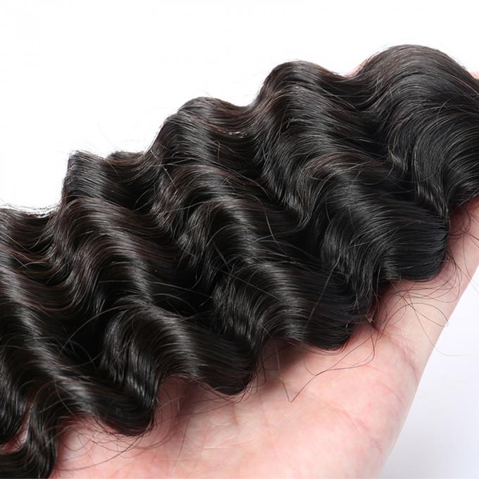 ブラジルのバージンの毛の織り方の深い波の滑らかで、柔らかいバージンの毛延長自然な黒