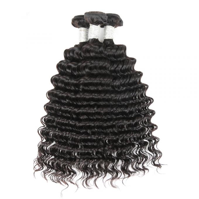 毛のよこ糸の実質のバージンのペルーの毛の深い波100%の人間の毛髪延長